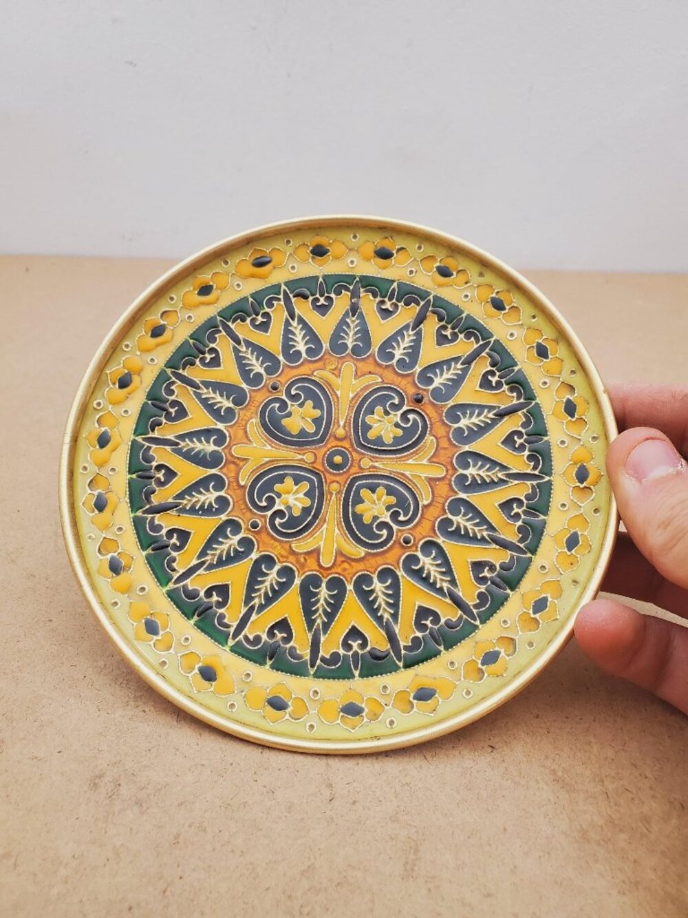 Vintage,Brass And Enamel Plate,Wall Plate,Greek Plate,Boho Gift,Bohemian